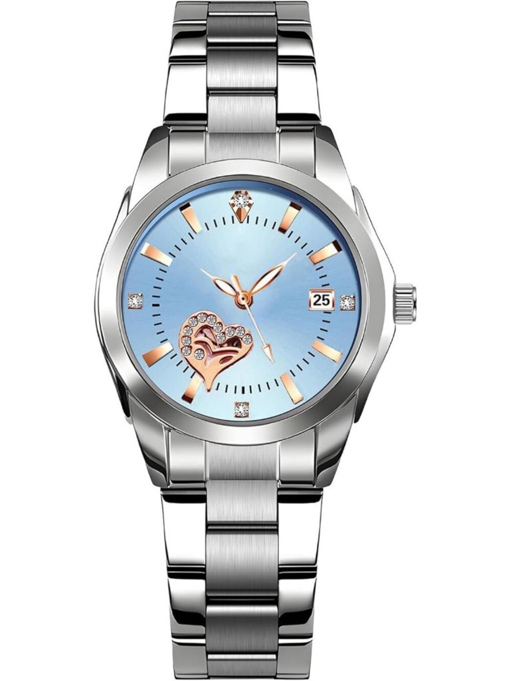 Women's Blue Face Analog Quartz Silver Stainless Steel Luminous Waterproof Watch